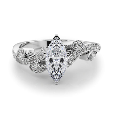 White gold Marquise Diamond Swirl Band with Prong Setting