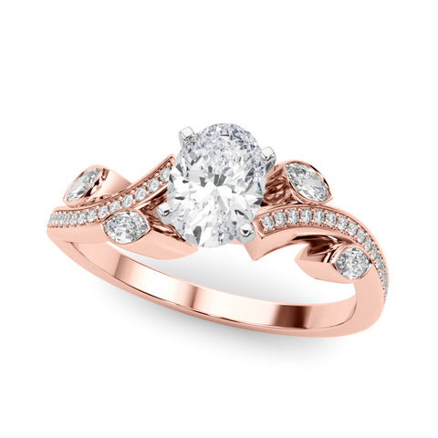 Rose gold Oval Diamond Swirl Band with Prong Setting