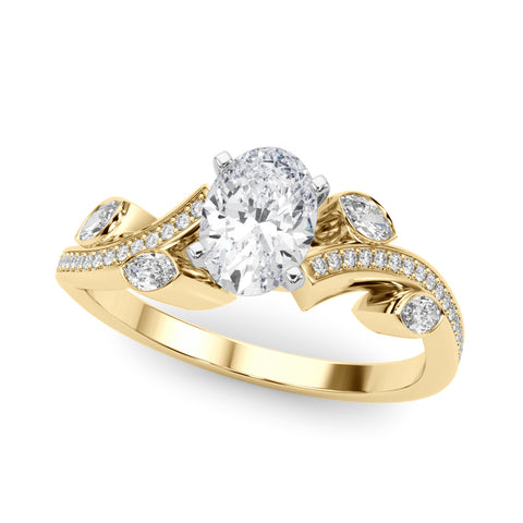 Yellow gold Oval Diamond Swirl Band with Prong Setting