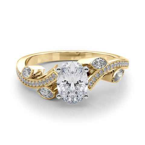 Yellow gold Oval Diamond Swirl Band with Prong Setting