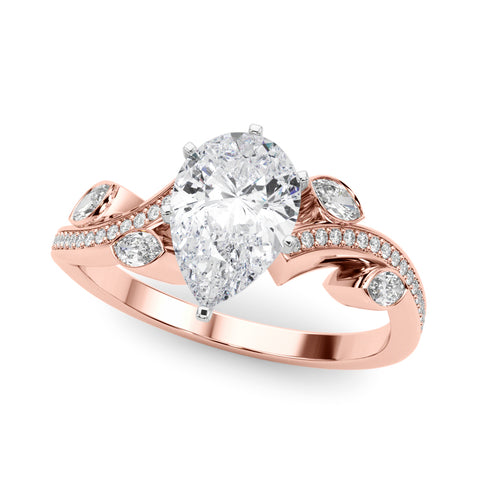 Rose gold Pear Diamond Swirl Band with Prong Setting