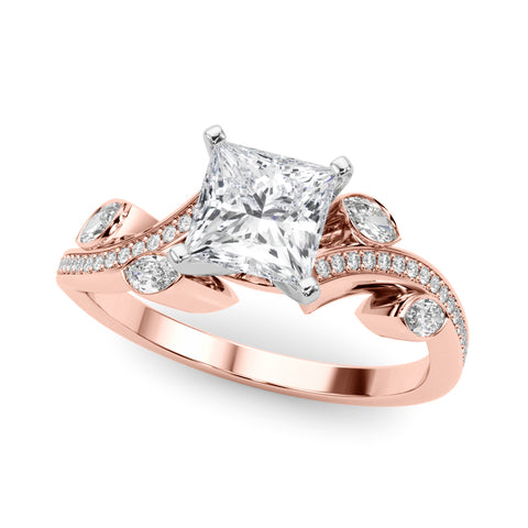 Rose gold Princess Diamond Swirl Band with Prong Setting