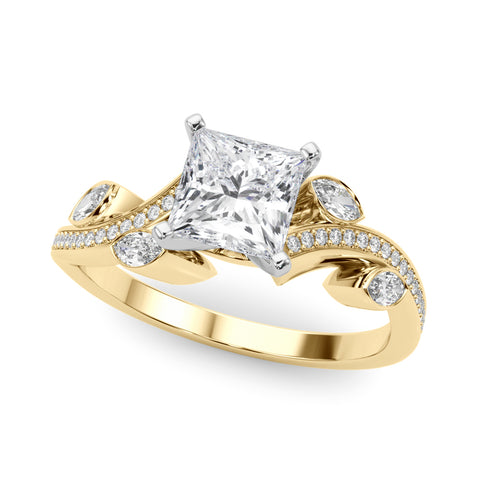 Yellow gold Princess Diamond Swirl Band with Prong Setting