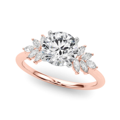 Rose gold Round Diamond Floral Side Stone Solitaire with Marquise Accents and Four-Prong Setting