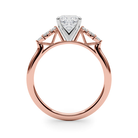 Rose gold Cushion Diamond Floral Side Stone Solitaire with Marquise Accents and Four-Prong Setting