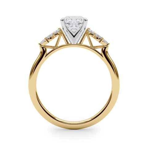 Yellow gold Cushion Diamond Floral Side Stone Solitaire with Marquise Accents and Four-Prong Setting