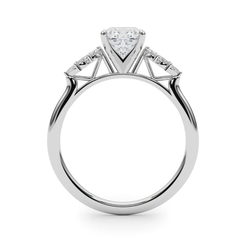 White gold Cushion Diamond Floral Side Stone Solitaire with Marquise Accents and Four-Prong Setting