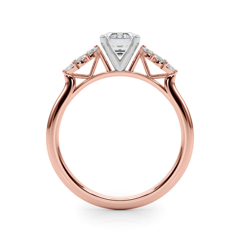 Rose gold Emerald Diamond Floral Side Stone Solitaire with Marquise Accents and Four-Prong Setting