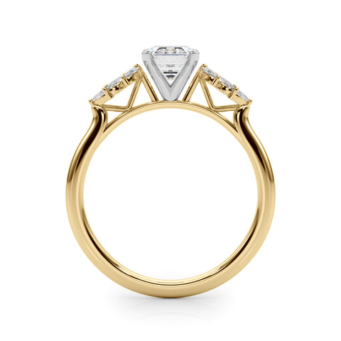 Yellow gold Emerald Diamond Floral Side Stone Solitaire with Marquise Accents and Four-Prong Setting