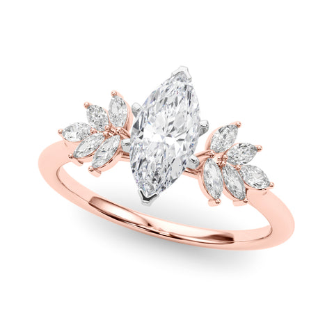 Rose gold Marquise Diamond Floral Side Stone Solitaire with Marquise Accents and Four-Prong Setting