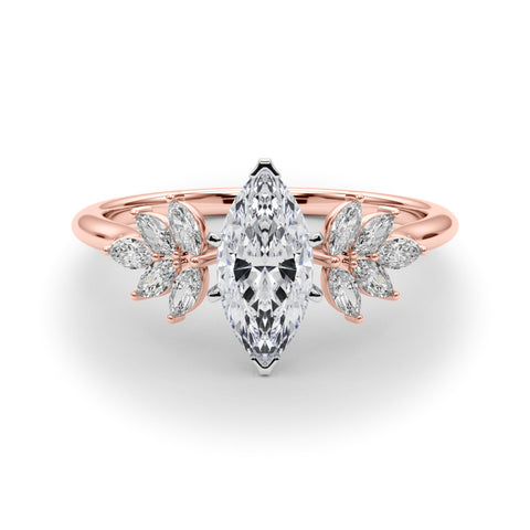 Rose gold Marquise Diamond Floral Side Stone Solitaire with Marquise Accents and Four-Prong Setting