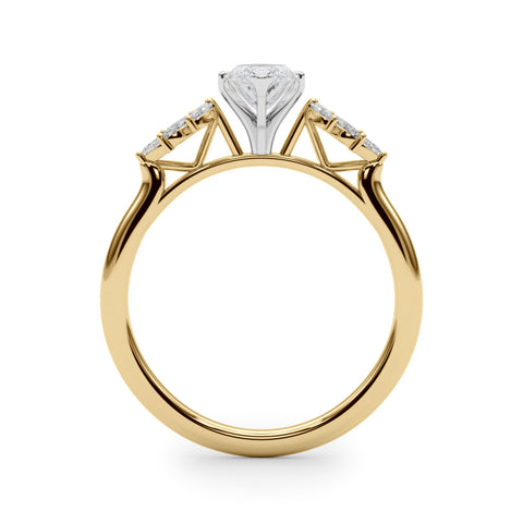 Yellow gold Marquise Diamond Floral Side Stone Solitaire with Marquise Accents and Four-Prong Setting