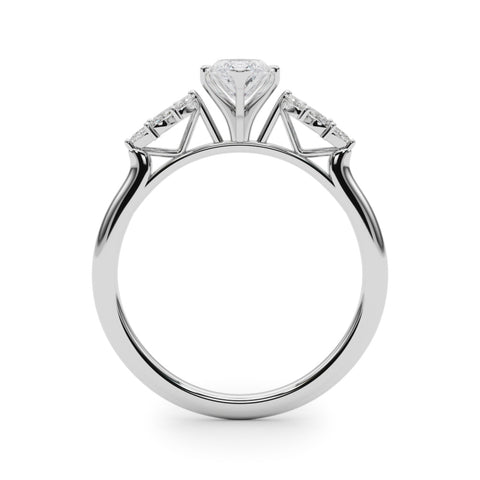 White gold Marquise Diamond Floral Side Stone Solitaire with Marquise Accents and Four-Prong Setting