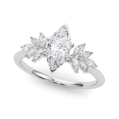 White gold Marquise Diamond Floral Side Stone Solitaire with Marquise Accents and Four-Prong Setting