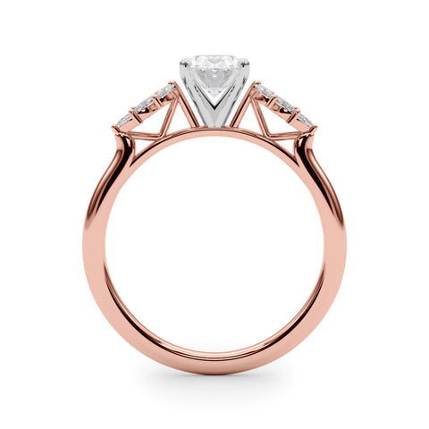 Rose gold Oval Diamond Floral Side Stone Solitaire with Marquise Accents and Four-Prong Setting