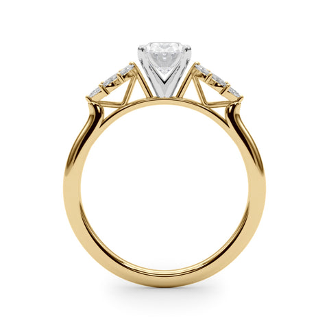 Yellow gold Oval Diamond Floral Side Stone Solitaire with Marquise Accents and Four-Prong Setting