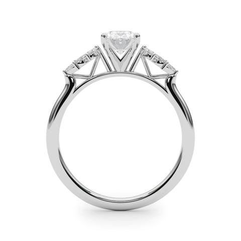 White gold Oval Diamond Floral Side Stone Solitaire with Marquise Accents and Four-Prong Setting