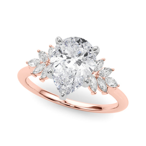 Rose gold Pear Diamond Floral Side Stone Solitaire with Marquise Accents and Four-Prong Setting