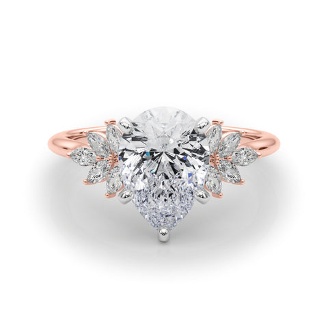 Rose gold Pear Diamond Floral Side Stone Solitaire with Marquise Accents and Four-Prong Setting