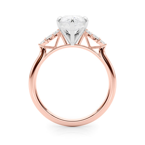 Rose gold Pear Diamond Floral Side Stone Solitaire with Marquise Accents and Four-Prong Setting