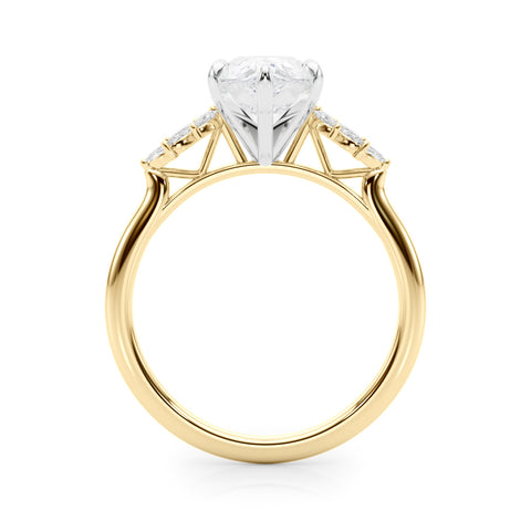 Yellow gold Pear Diamond Floral Side Stone Solitaire with Marquise Accents and Four-Prong Setting