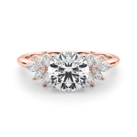 Rose gold Round Diamond Floral Side Stone Solitaire with Marquise Accents and Four-Prong Setting