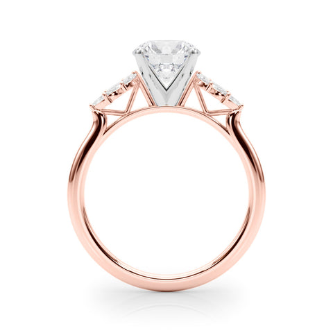 Rose gold Round Diamond Floral Side Stone Solitaire with Marquise Accents and Four-Prong Setting