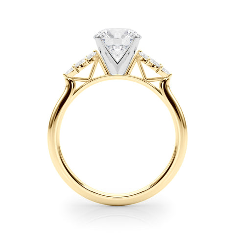 Yellow gold Round Diamond Floral Side Stone Solitaire with Marquise Accents and Four-Prong Setting