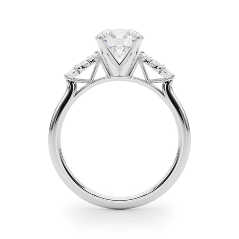 White gold Round Diamond Floral Side Stone Solitaire with Marquise Accents and Four-Prong Setting