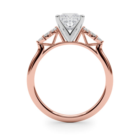 Rose gold Princess Diamond Floral Side Stone Solitaire with Marquise Accents and Four-Prong Setting