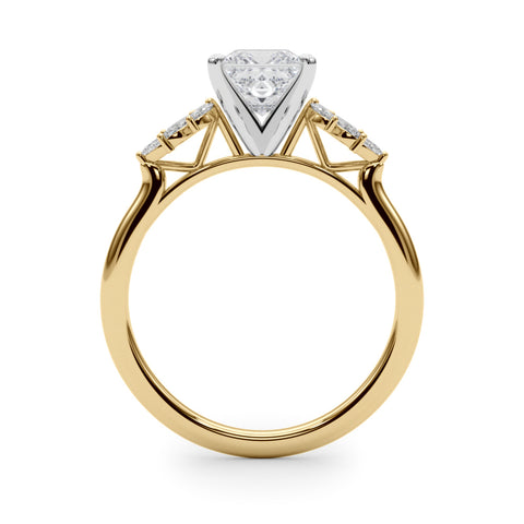 Yellow gold Princess Diamond Floral Side Stone Solitaire with Marquise Accents and Four-Prong Setting