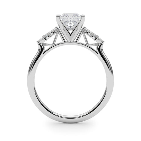 White gold Princess Diamond Floral Side Stone Solitaire with Marquise Accents and Four-Prong Setting