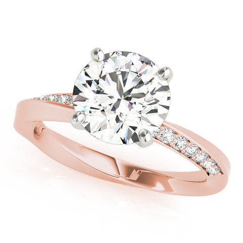 Rose gold Round Solitaire Diamond Engagement Ring with Side Stone Accents and Four-Prong Setting