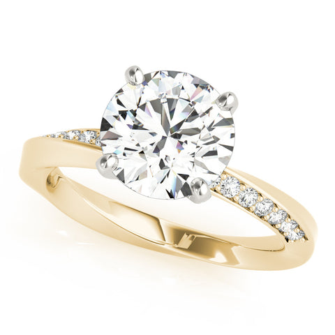 Yellow gold Round Solitaire Diamond Engagement Ring with Side Stone Accents and Four-Prong Setting