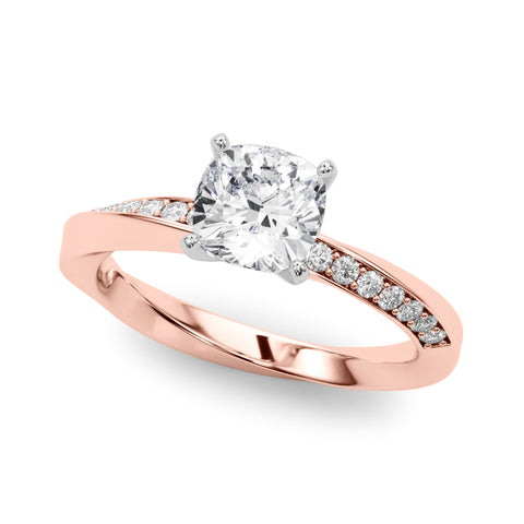 Rose gold Cushion Solitaire Diamond Engagement Ring with Side Stone Accents and Four-Prong Setting