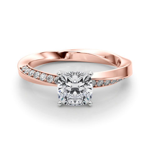 Rose gold Cushion Solitaire Diamond Engagement Ring with Side Stone Accents and Four-Prong Setting