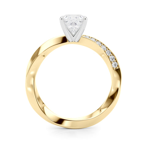 Yellow gold Cushion Solitaire Diamond Engagement Ring with Side Stone Accents and Four-Prong Setting