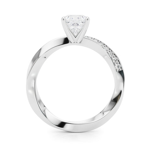 White gold Cushion Solitaire Diamond Engagement Ring with Side Stone Accents and Four-Prong Setting