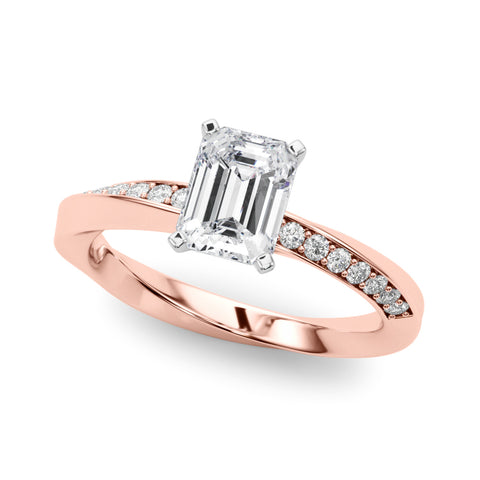 Rose gold Emerald Solitaire Diamond Engagement Ring with Side Stone Accents and Four-Prong Setting