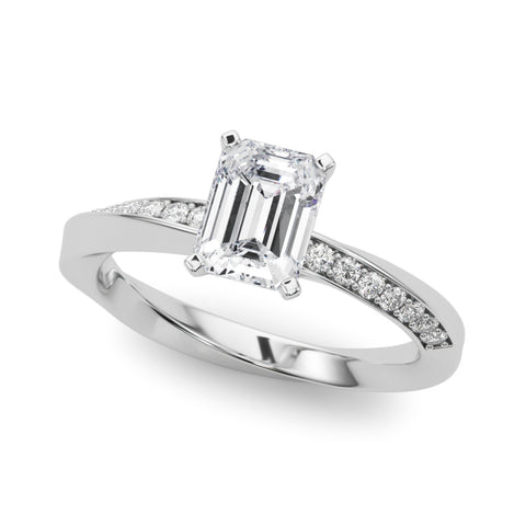 White gold Emerald Solitaire Diamond Engagement Ring with Side Stone Accents and Four-Prong Setting