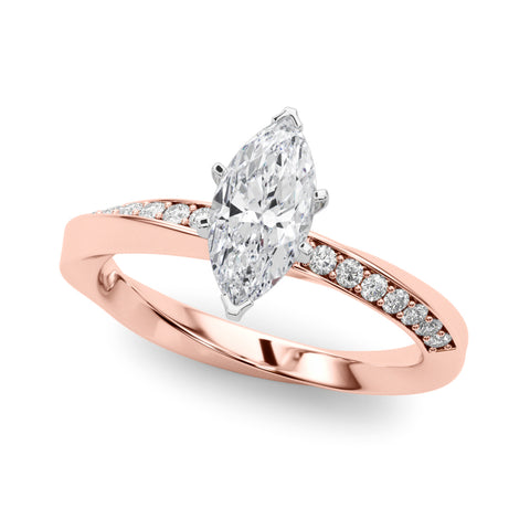 Rose gold Marquise Solitaire Diamond Engagement Ring with Side Stone Accents and Four-Prong Setting