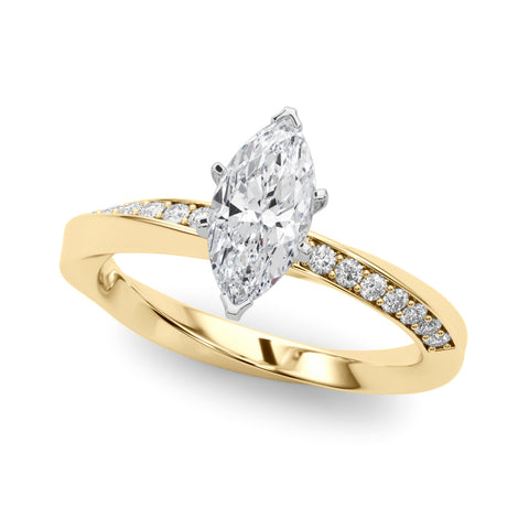 Yellow gold Marquise Solitaire Diamond Engagement Ring with Side Stone Accents and Four-Prong Setting