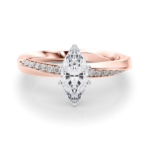 Rose gold Marquise Solitaire Diamond Engagement Ring with Side Stone Accents and Four-Prong Setting