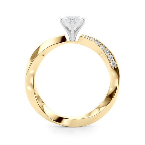 Yellow gold Marquise Solitaire Diamond Engagement Ring with Side Stone Accents and Four-Prong Setting