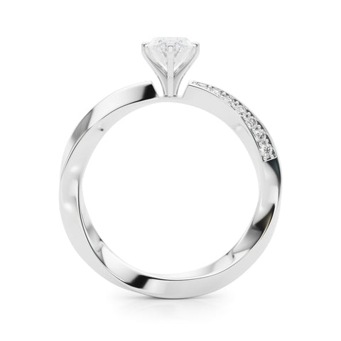 White gold Marquise Solitaire Diamond Engagement Ring with Side Stone Accents and Four-Prong Setting