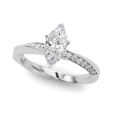 White gold Marquise Solitaire Diamond Engagement Ring with Side Stone Accents and Four-Prong Setting