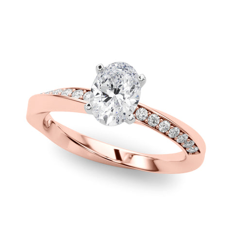 Rose gold Oval Solitaire Diamond Engagement Ring with Side Stone Accents and Four-Prong Setting