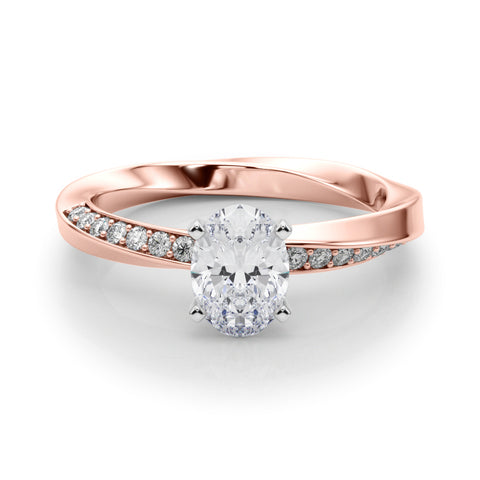 Rose gold Oval Solitaire Diamond Engagement Ring with Side Stone Accents and Four-Prong Setting