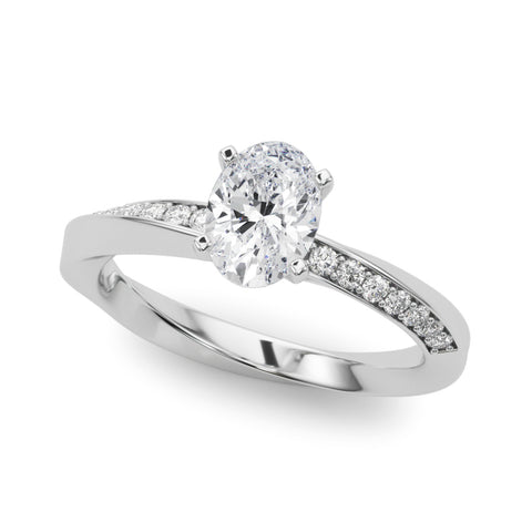 White gold Oval Solitaire Diamond Engagement Ring with Side Stone Accents and Four-Prong Setting