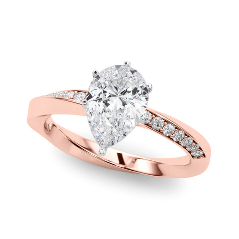 Rose gold Pear Solitaire Diamond Engagement Ring with Side Stone Accents and Four-Prong Setting